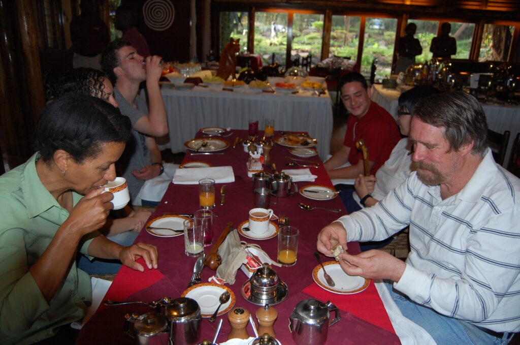 Other Paths 2012 team eating breakfast Serena Amboseli Lodge Kenya